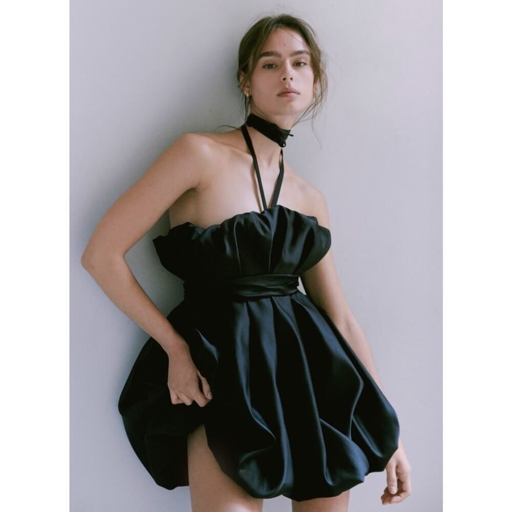 Zara Limited Edition Balloon Mini Dress Black Halter XS